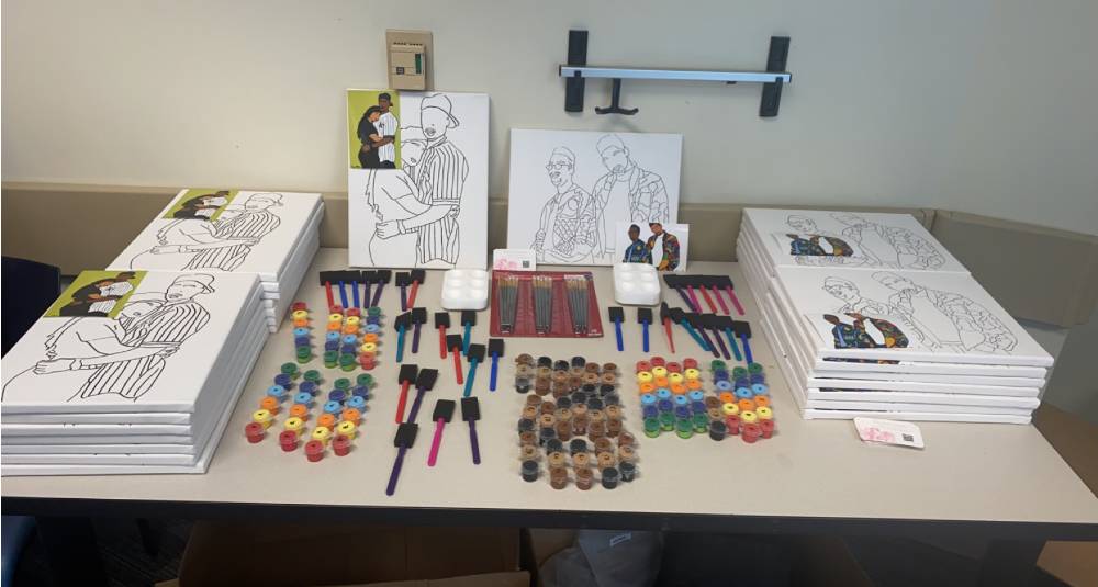 90's themed paint supplies set up